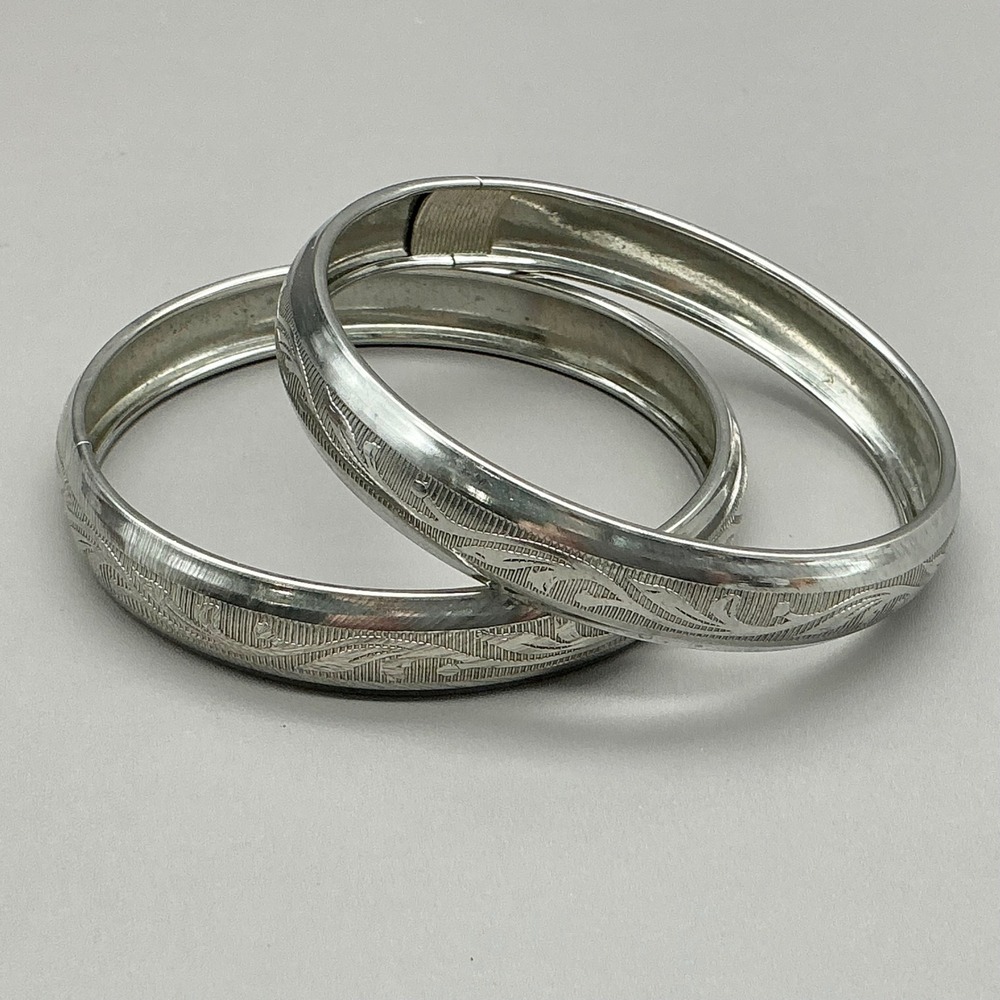 Bangle Bracelet Set Women Silver Engraved Floral Leaf Etched Stackable Jewelry